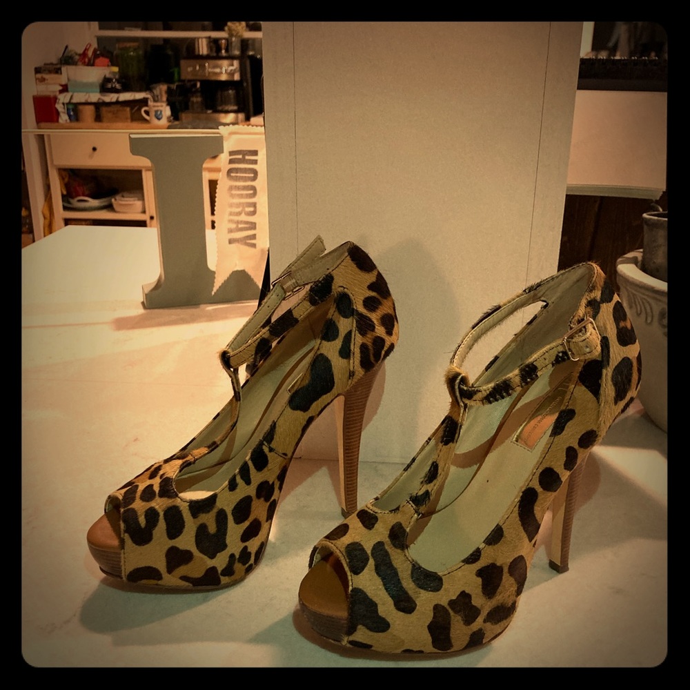 INC Leopard Print Peep Toe Pumps